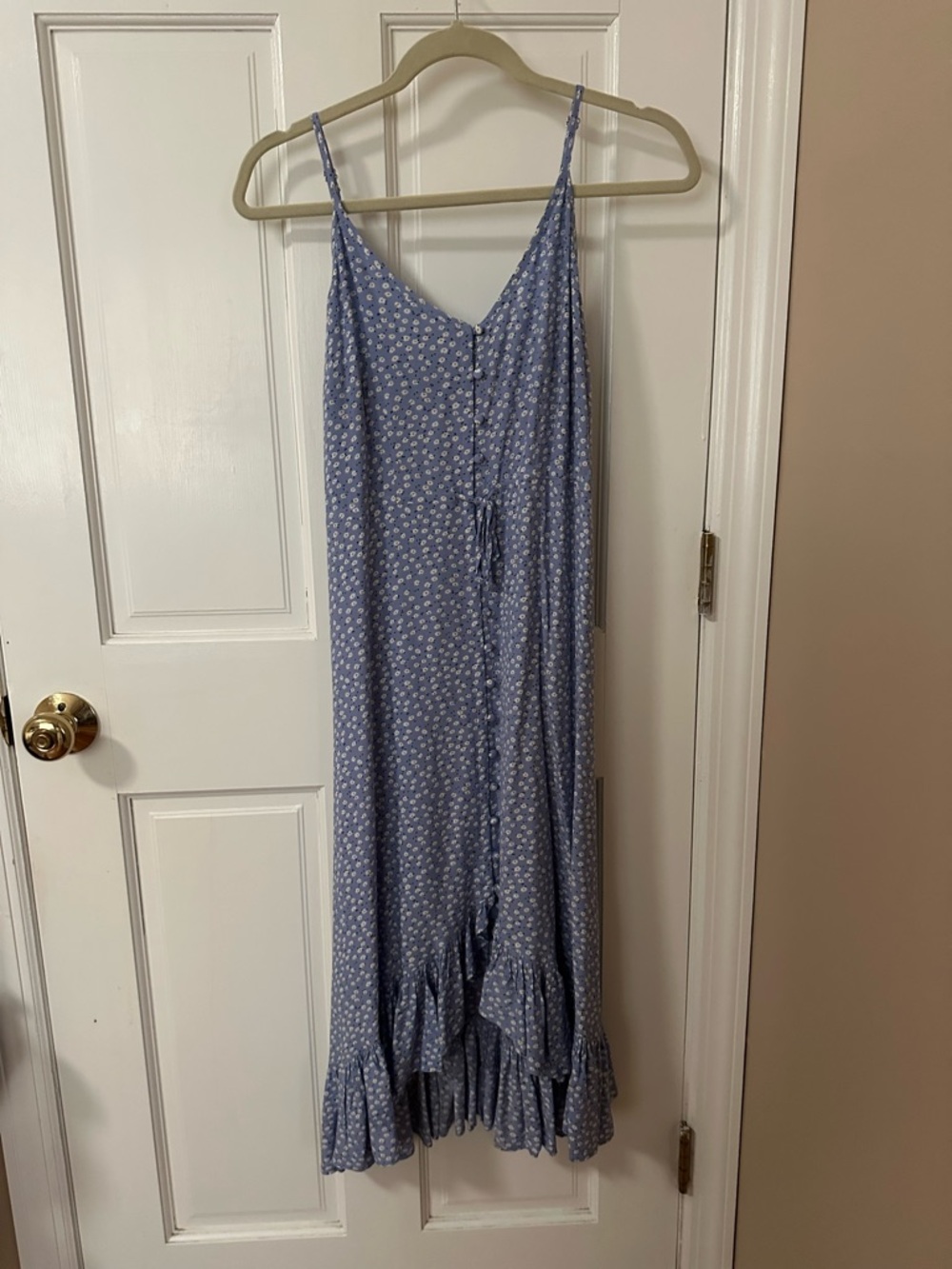 Ditsy Floral Spaghetti-Strap Maxi Dress in Light Blue